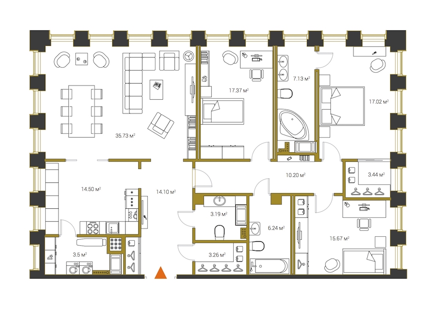 3-комнатная квартира 157.1 м², 16/20 эт., ЖК «LEGENDA Институтский 16»